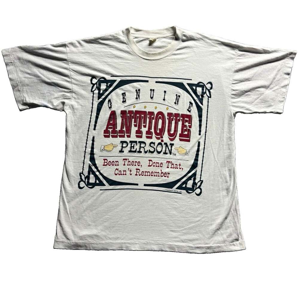 Vintage 1993 Screen Stars "Genuine Antique Person" Graphic Tee Men’s L White